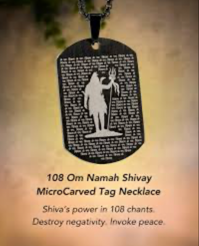 108 Om Namah Shivay MicroCarved Tag Pendant with Chain