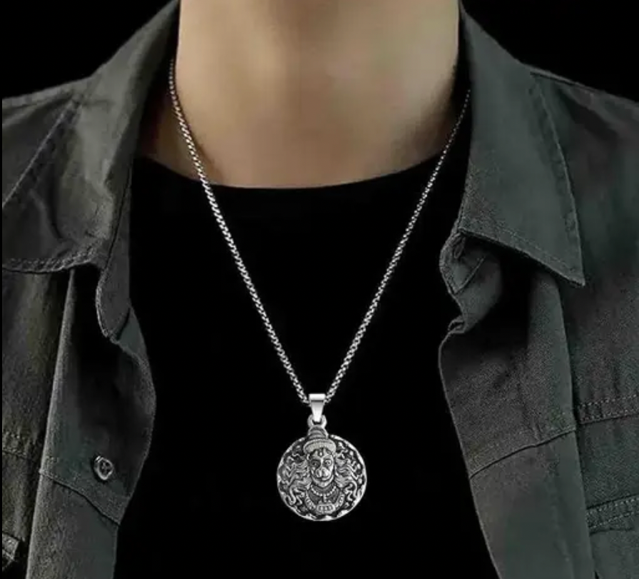 Hanuman Ji Pendant Oxidized Silver Chain