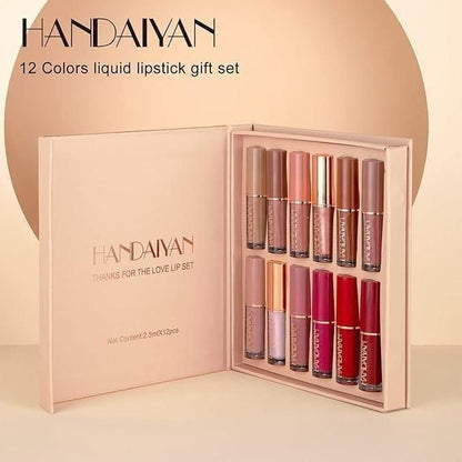 Handaiyan 12-Color Matte Liquid Lipstick Set – Long-Lasting & Waterproof