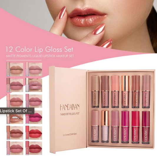 Handaiyan 12-Color Matte Liquid Lipstick Set – Long-Lasting & Waterproof